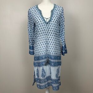Debbie Katz South Beach Tunic Medium Blue Coastal Cover Up Swim Beaded Floral